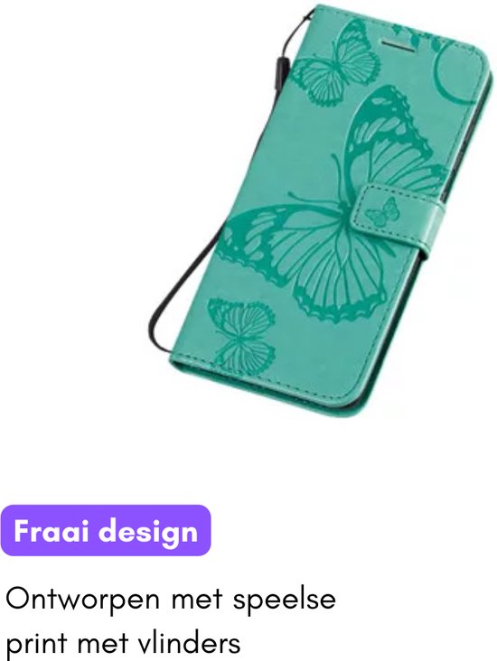 Hoesje Vlinders Groen geschikt voor Samsung Galaxy A05s - Portemonnee Book Case - Boekje Met Kaarthouder / Pasjeshouder en Magneetsluiting - Booklet - Wallet Beschermhoes - Telefoonhoesje