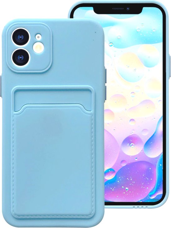 Stevig TPU Hoesje - Geschikt voor Apple iPhone 12 - Met Kaarthouder - Lichtblauw - Shockproof Case met Pasjeshouder - TPU Hoes Met Vakje Voor Pasje - Card Case Back Cover