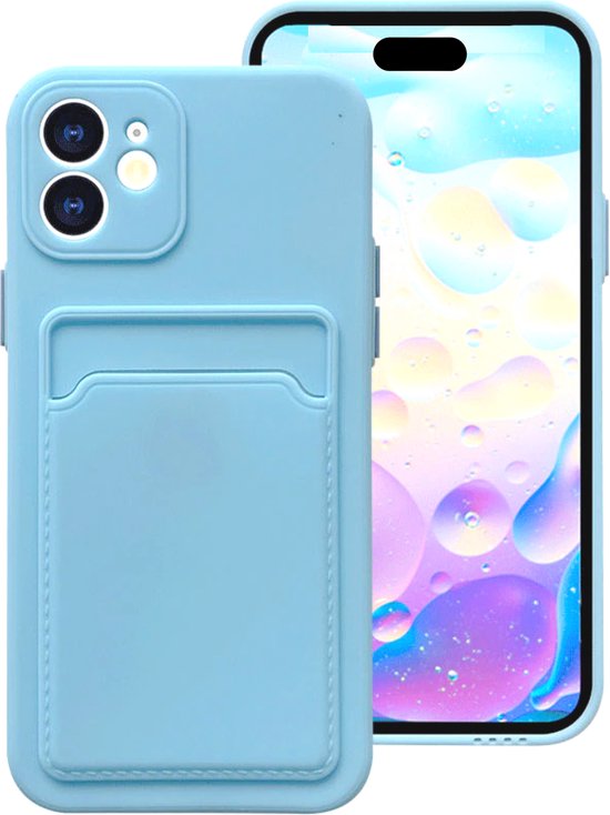 Set van 2 - Stevig TPU Hoesje - Geschikt voor Apple iPhone 16 Plus / 16+ - Met Kaarthouder - Roze & Lichtblauw - Shockproof Case met Pasjeshouder - TPU Hoes Met Vakje Voor Pasje - Card Case Back Cover