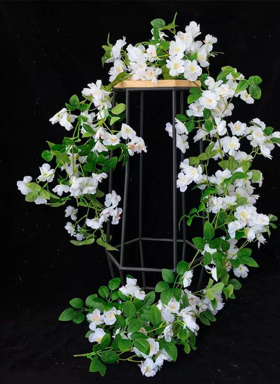 Luxe Bloemenslinger Kersenbloesem - Vol Witte Bloemen - Grote Stijlvolle Bloemenstreng - Voor Interieur, Fietsmand of Stuur - 180 CM Bloemen Wit - Plastic Kunstbloemen Fiets Slinger Tak Sakura