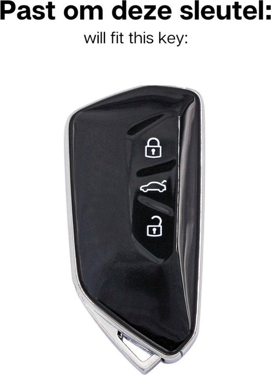 Zachte TPU Sleutelcover - Sleutelhoesje Geschikt voor Volkswagen Golf 8 / ID3 / ID4 / ID5 / ID6 / Seat Leon 2020 / Skoda Octavia 2021 - Zwart - Randen Zilver - Sleutel Hoesje Cover - Auto Accessoires