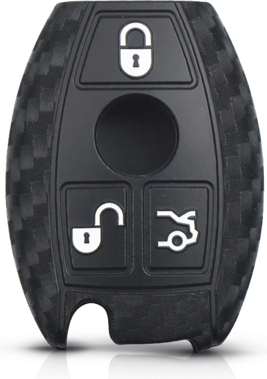 Zachte Carbon Sleutelcover - 3 Knoppen - Sleutelhoesje Geschikt voor Mercedes A Klasse / B Klasse / C Klasse / CLA / CLS / GLA / GL / SLK / AMG - Siliconen Materiaal - Sleutel Hoesje Cover - Auto Accessoires