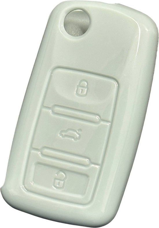 Zachte TPU Sleutelcover - High Gloss Grijs - Stevig en Stootvast - Sleutelhoesje Geschikt voor Volkswagen Golf / Polo / Tiguan / Up / Passat / Seat Leon / Skoda Citigo - Sleutel Hoesje Cover - Auto Accessoires
