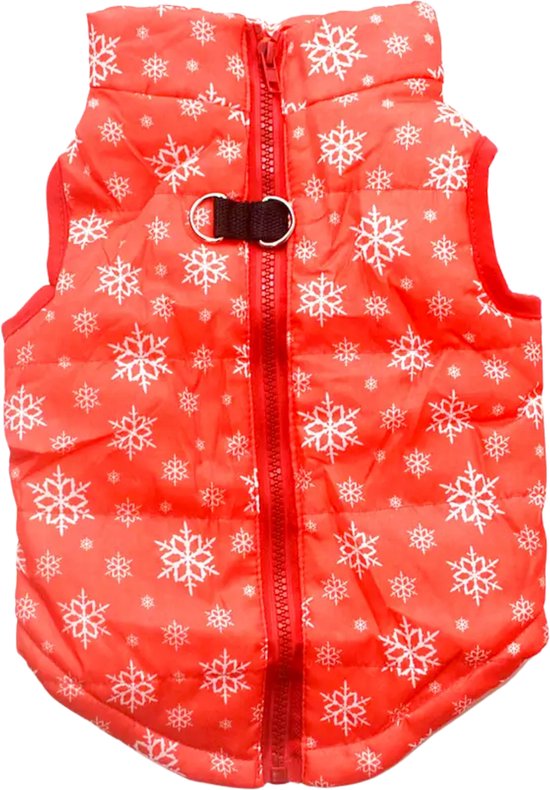 Kerst Bodywarmer Hond & Kat - Maat S - Winter - Honden Kerstpakje Rood Sneeuwvlokken - Kerstpak voor Honden en Katten - Honden Verkleed Kostuums - Kerstkostuum - Hondenkleding