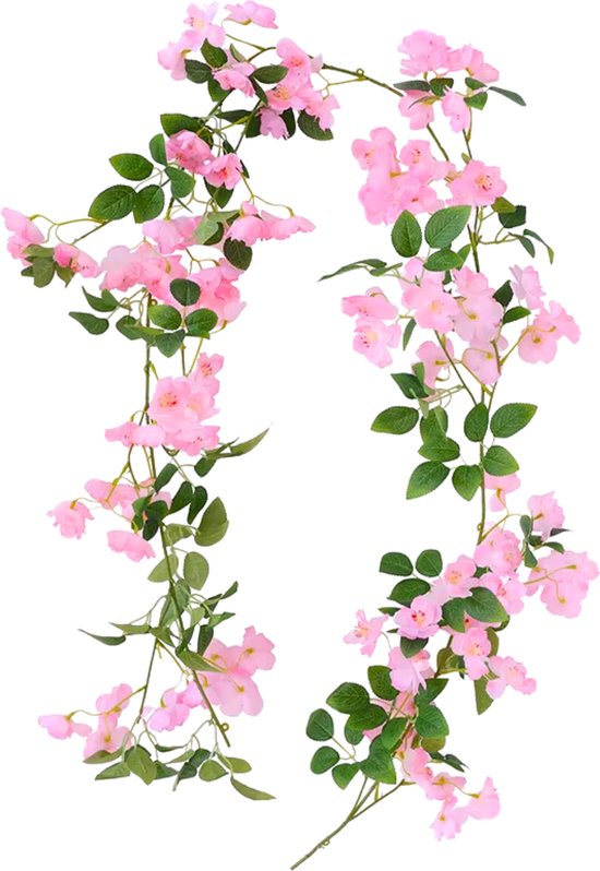 Luxe Bloemenslinger Kersenbloesem - Vol Roze Bloemen - Grote Stijlvolle Bloemenstreng - Voor Interieur, Fietsmand of Stuur - 180 CM Bloemen Roze - Plastic Kunstbloemen Fiets Slinger Tak Sakura