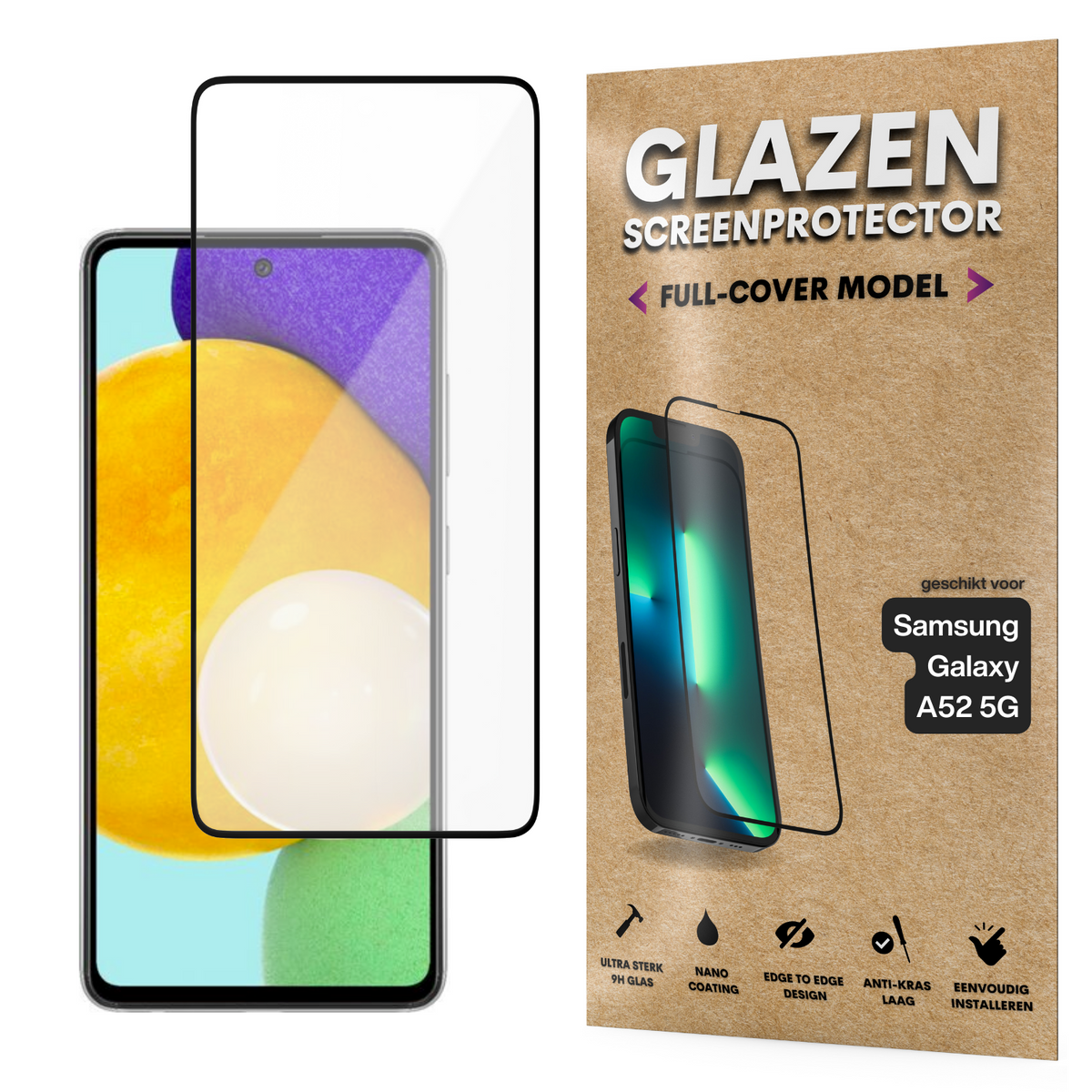 Screenprotector - Geschikt voor Samsung Galaxy A52 5G - Gehard Glas - Full Cover Tempered Glass - Case Friendly