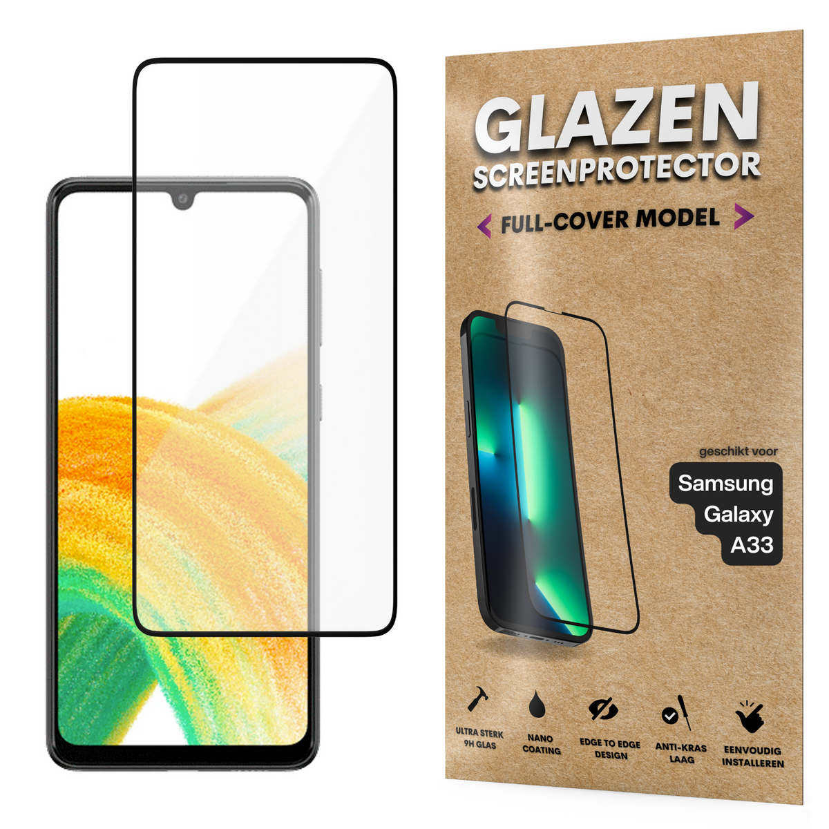 Screenprotector - Geschikt voor Samsung Galaxy A33 - Gehard Glas - Full Cover Tempered Glass - Case Friendly