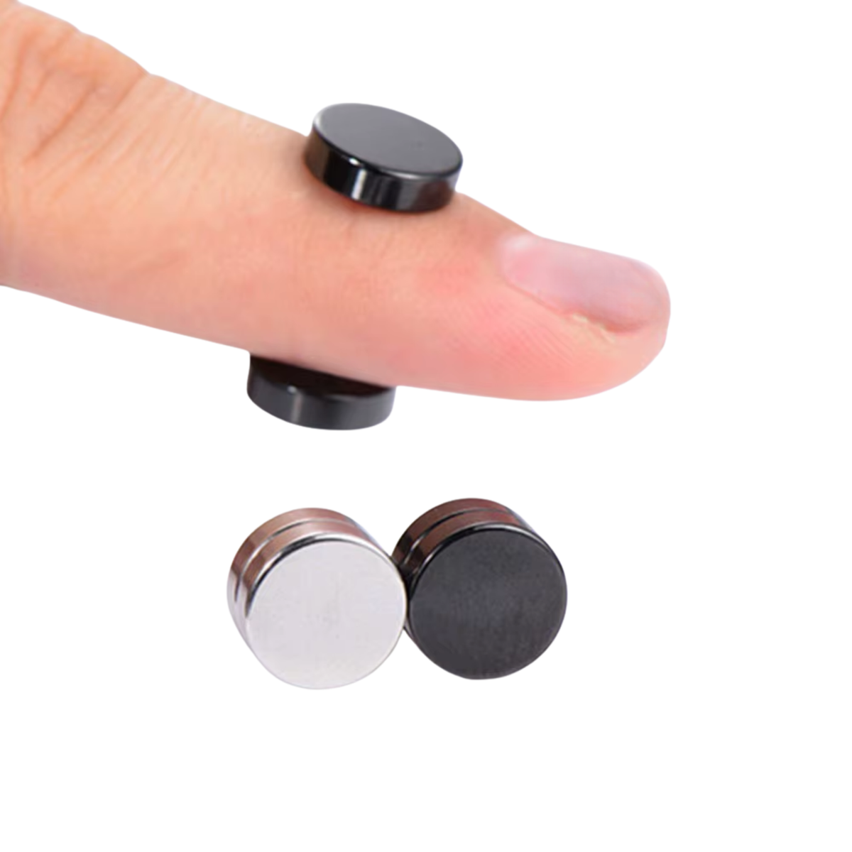 Magnetische Fake Piercing Set - 4 Nep Tunnel Piercings - Zilver & Zwart - Stainless Steel - Lippiercing / Oorpiercing / Wangpiercing - Nep Piercing Magnetische Plaatjes - Oorbel - Verkleedaccessoires - 6mm