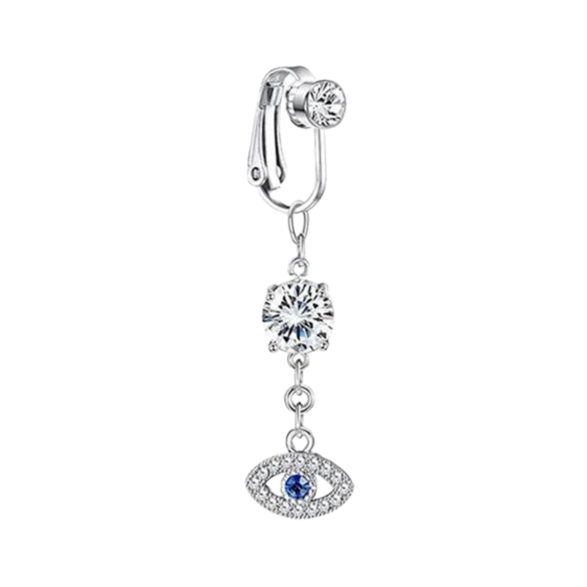 Fake Navelpiercing Zilver - Nep Navelpiercing - Kristal Oogje - Stainless Steel - Piercing Voor Navel zonder Gaatje