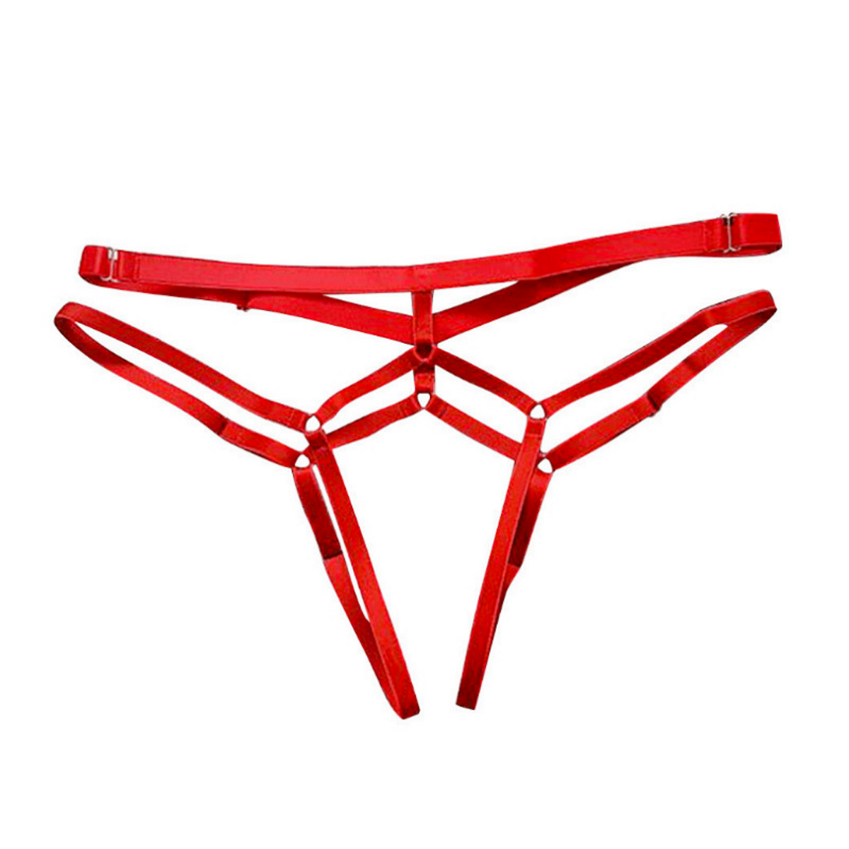 Sexy String Zonder Stof - Rood - Transparant - Open Kruis - Bondage Riem - G-String Tuigje - Erotisch - Lingerie / Ondergoed - Maat XXL