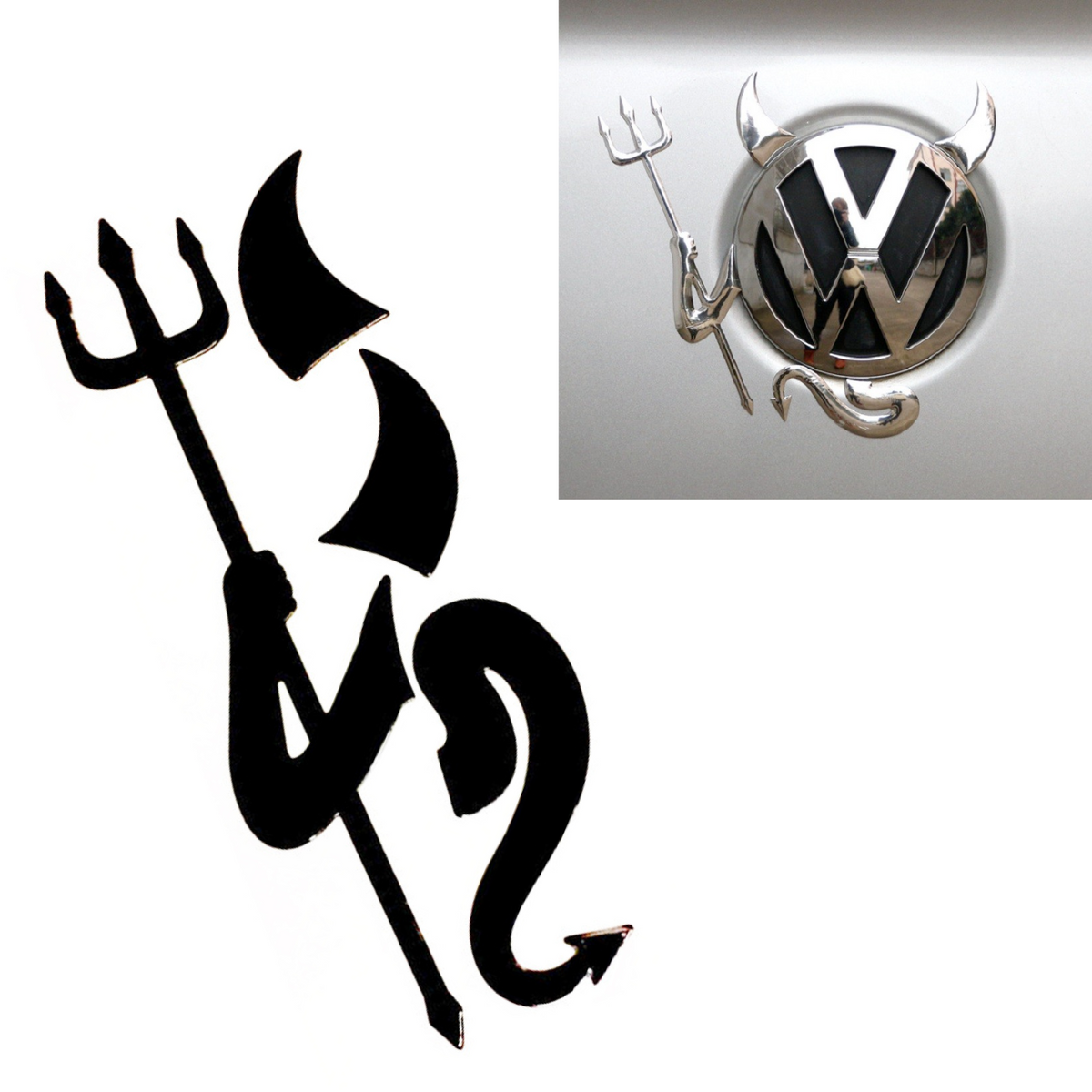 Auto Duivel Logo - Zwart - Zelfklevend - Alle Automerken / Universeel - Grappig Embleem - Tuning - Auto Accessoires