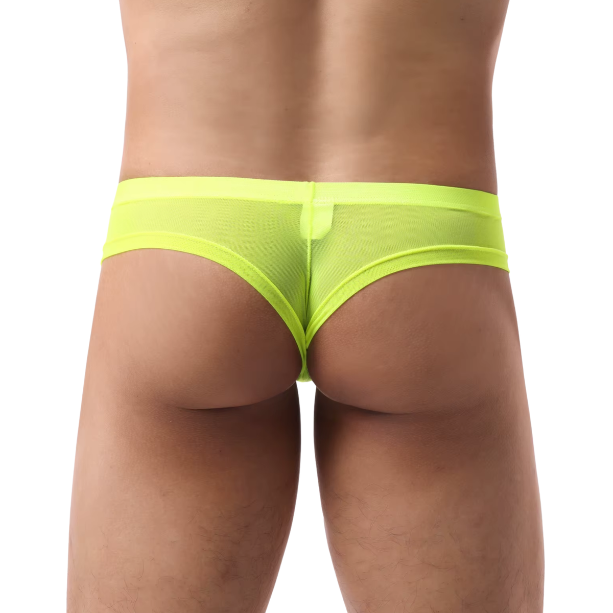Heren String Transparant - Low Waist - G-String Doorzichtig Groen / Geel - Sexy Mesh Design - Mannen Onderbroek - Lingerie Voor Mannen - Ondergoed Maat XL