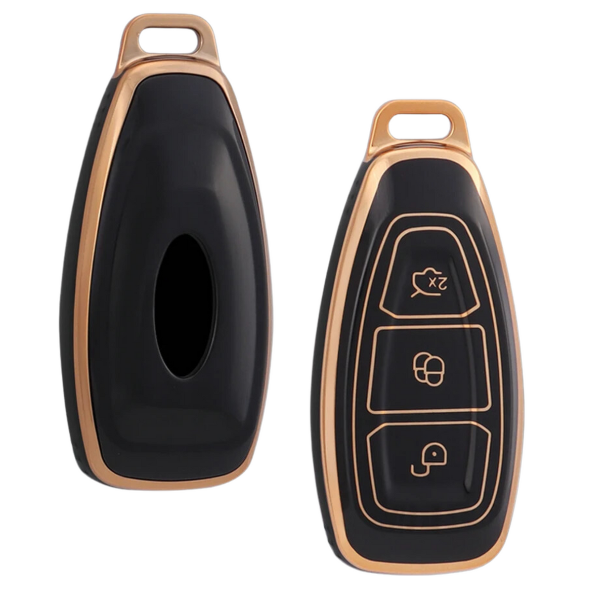Zachte TPU Sleutelcover - Geschikt voor Ford Focus / Fiesta / Kuga / Fusion / Mondeo / Ecosport / ST - Zwart Goud Metallic - Sleutel Hoesje Cover - Randen Goud - Auto Accessoires