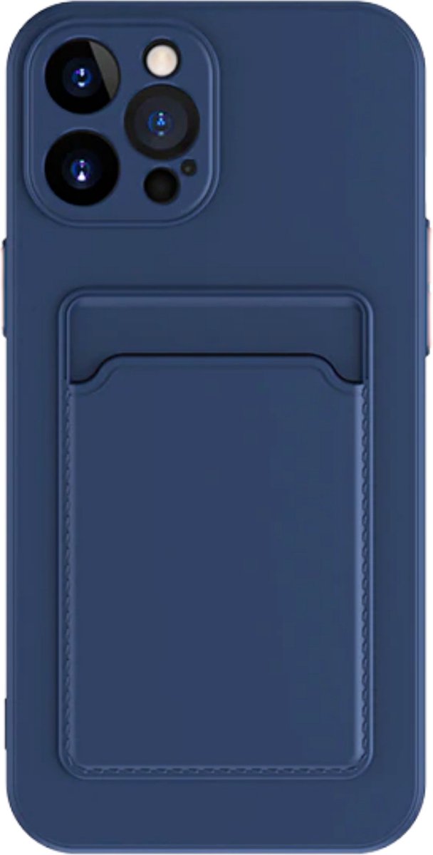 Stevig TPU Hoesje - Geschikt voor Apple iPhone 14 Pro Max - Met Kaarthouder - Donkerblauw - Shockproof Case met Pasjeshouder - TPU Hoes Met Vakje Voor Pasje - Card Case Back Cover