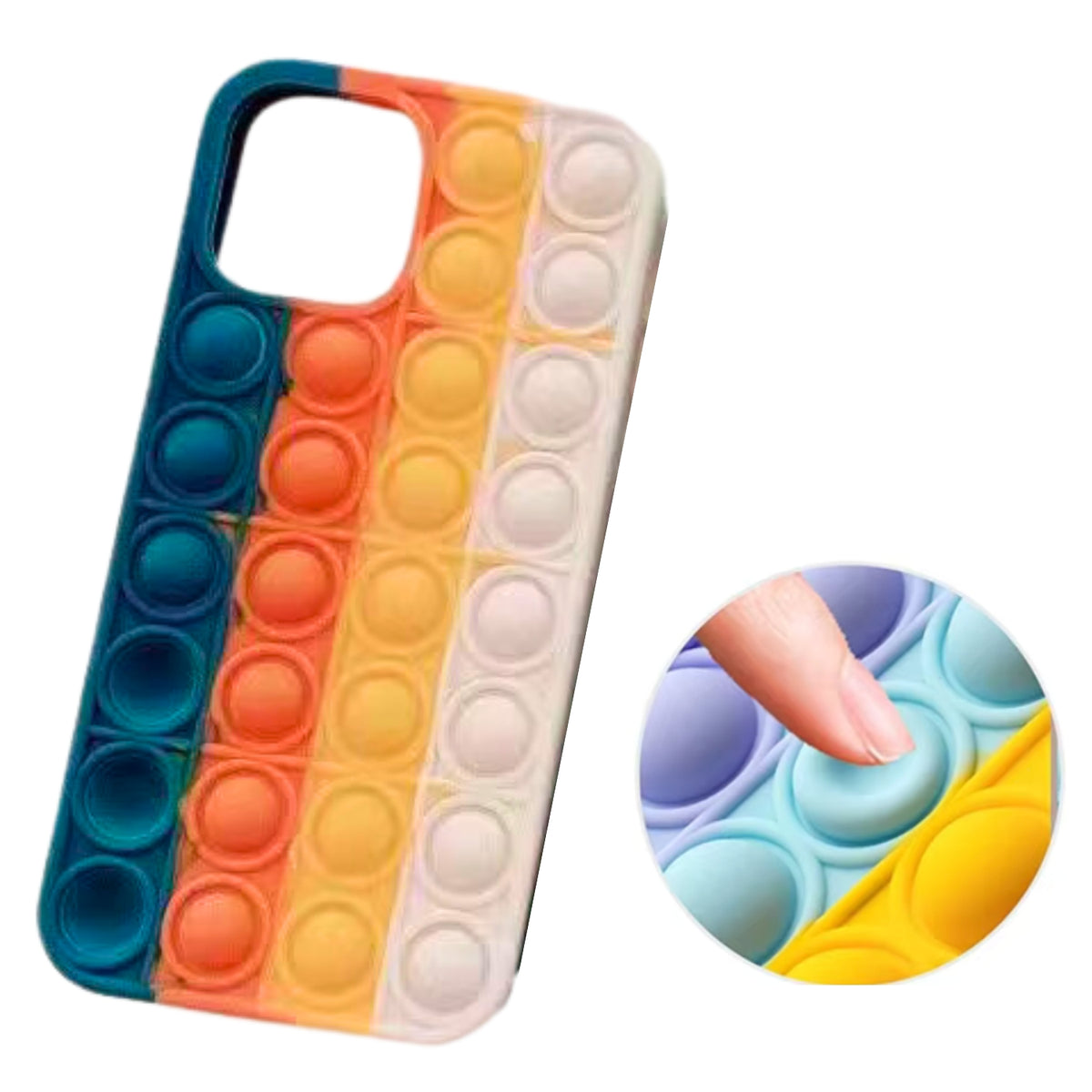 Pop It Telefoonhoesje - Geschikt voor Apple iPhone 13 - Anti-stress Hoesje - Blauw Oranje Wit Kleuren - Zacht Siliconen Materiaal - Schokbestendig - Met Camera Bescherming - Fidget Toy Hoesje
