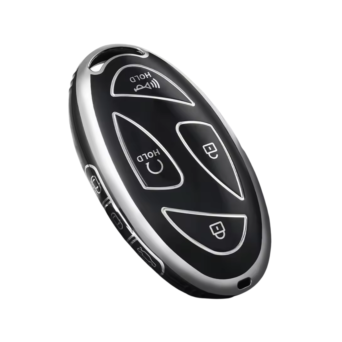Zachte TPU Sleutelcover - Sleutelhoesje Geschikt voor Hyundai IONIQ 6 / Grand Prix / GN7 / Kona 5- Zilver met Zwart - Key Cover - Auto Accessoires