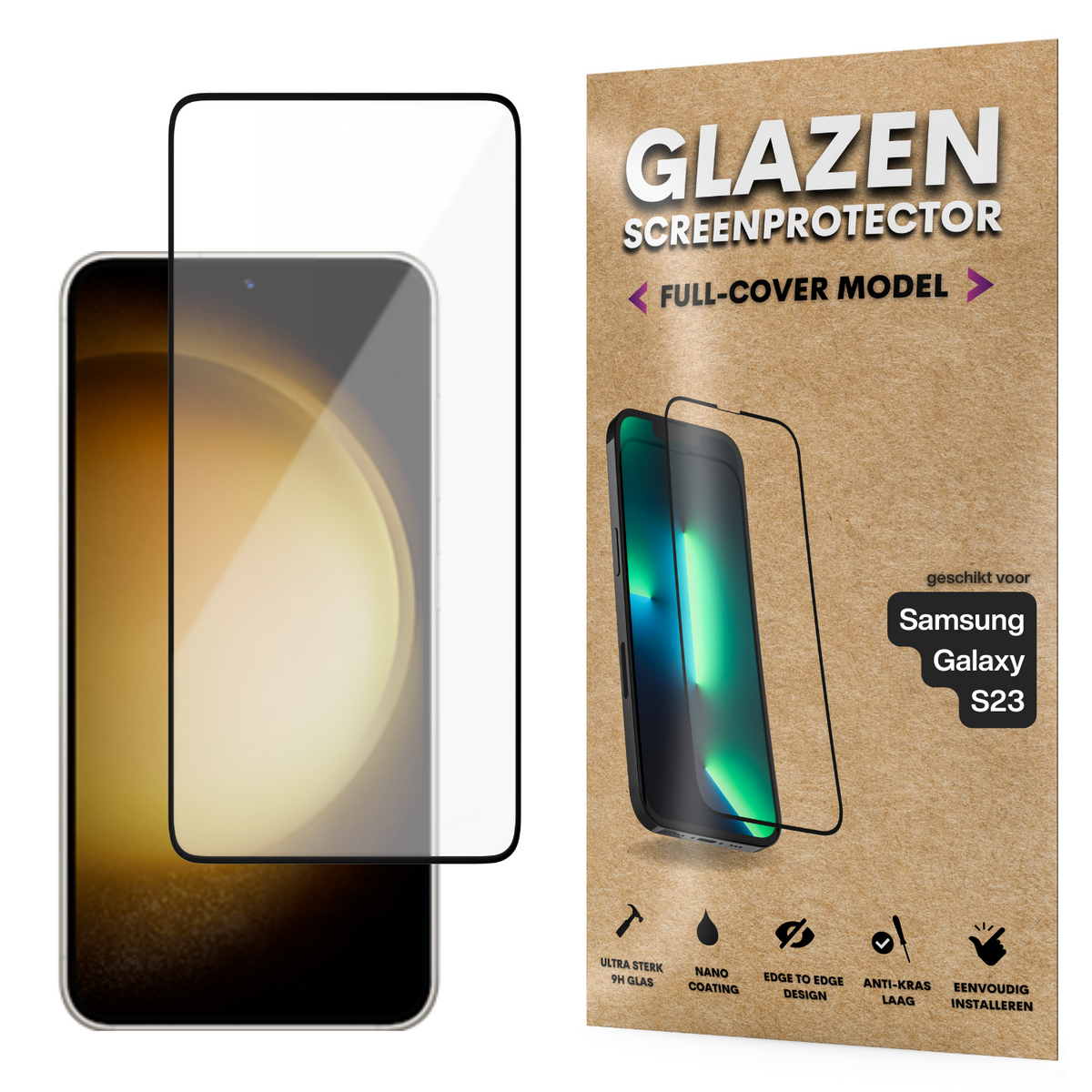 Screenprotector - Geschikt voor Samsung Galaxy S23 - Gehard Glas - Full Cover Tempered Glass - Case Friendly