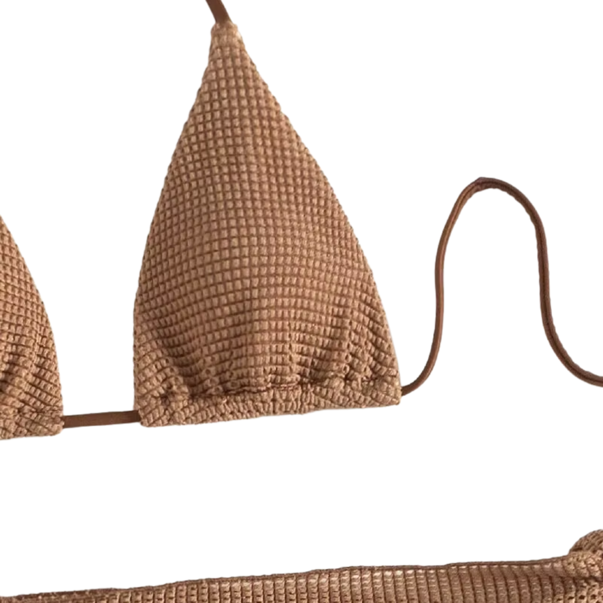 Dames Bikini Set 3 Delig – Beige Bruin - Badkleding / Strandkleding – Driedelige Bikini Set - Halter Bikinitop Zonder Beugel, Bikinislip, Omslagdoek Rok - Vrouwen & Dames - Maat L