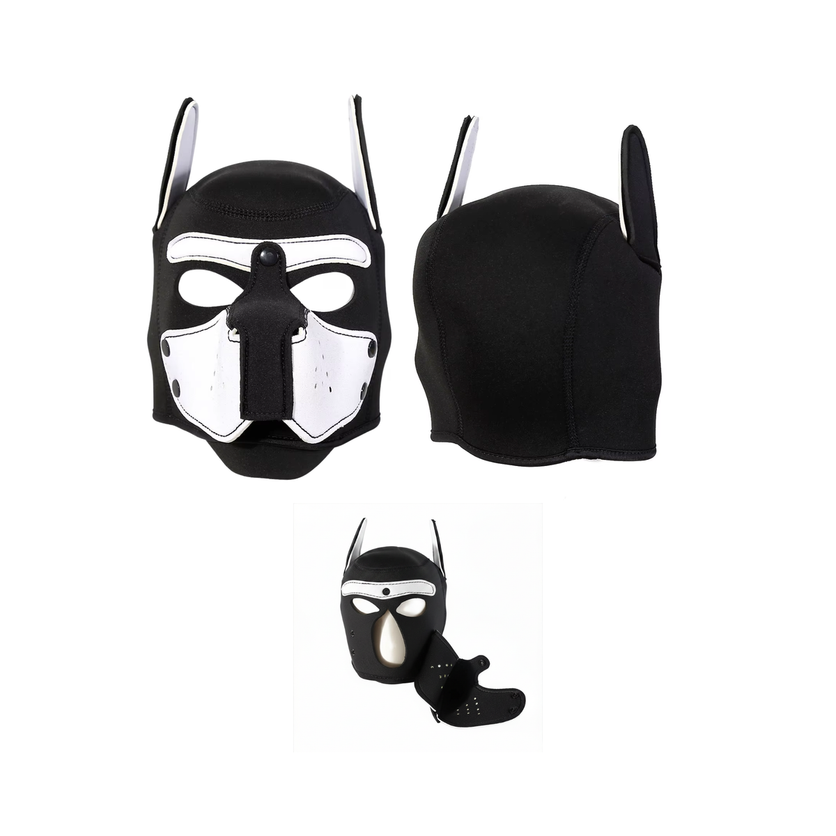 Honden Masker Set - Zwart & Wit - Masker, Halsband en Riem - Puppy Play - BDSM Roleplay & Cosplay - Unisex - Sex Speeltjes Toys - Erotiek - Bondage Masker - OneSize