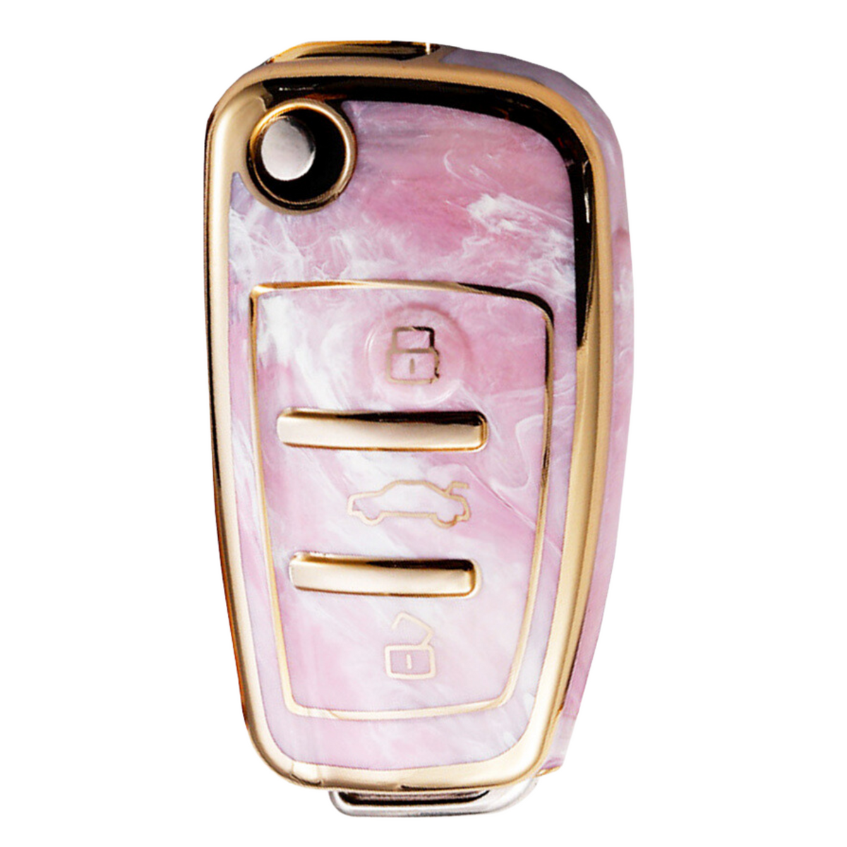 Zachte TPU Sleutelcover - Sleutelhoesje Geschikt voor Audi A1 / A3 / A5 / A6 / Q3 / Q5 / S3 / S5 / RS - Marmer Roze Goud - Sleutel Hoesje Cover - Auto Accessoires