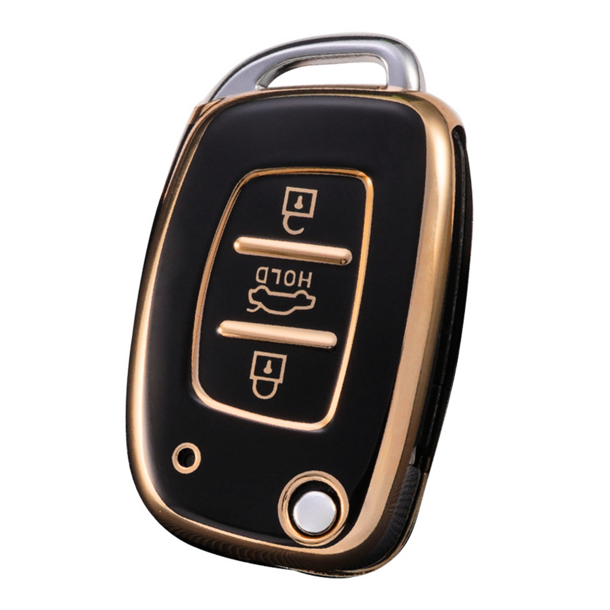 Zachte TPU Sleutelcover - Sleutelhoesje Geschikt voor Hyundai Sonata / Fe / Grandeur / i10 / i20 / iX25 / i30 / iX35 / Solaris / Tucson / Elantra - Zwart - Randen Goud - Sleutel Hoesje Cover - Auto Accessoires