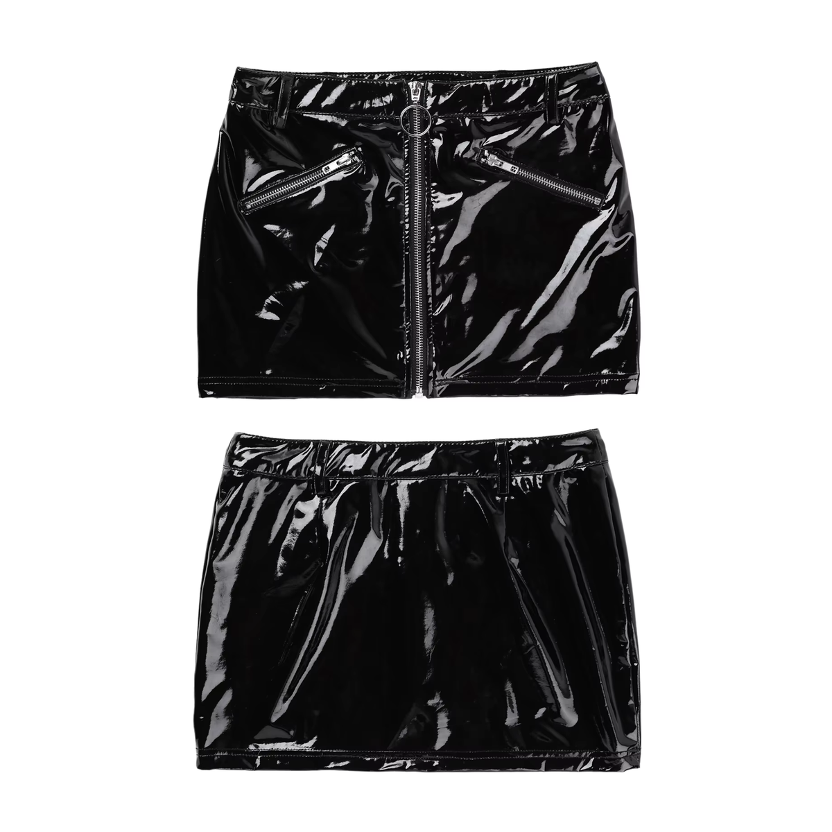 Latex-look Mini Rok Met Ritsen - Zwart - Sexy Erotisch Pencil Rokje - Imitatie Leder - Sexy Lingerie - Cosplay - Strak Glanzend Dames Rokje - Maat XXXXL / 4XL