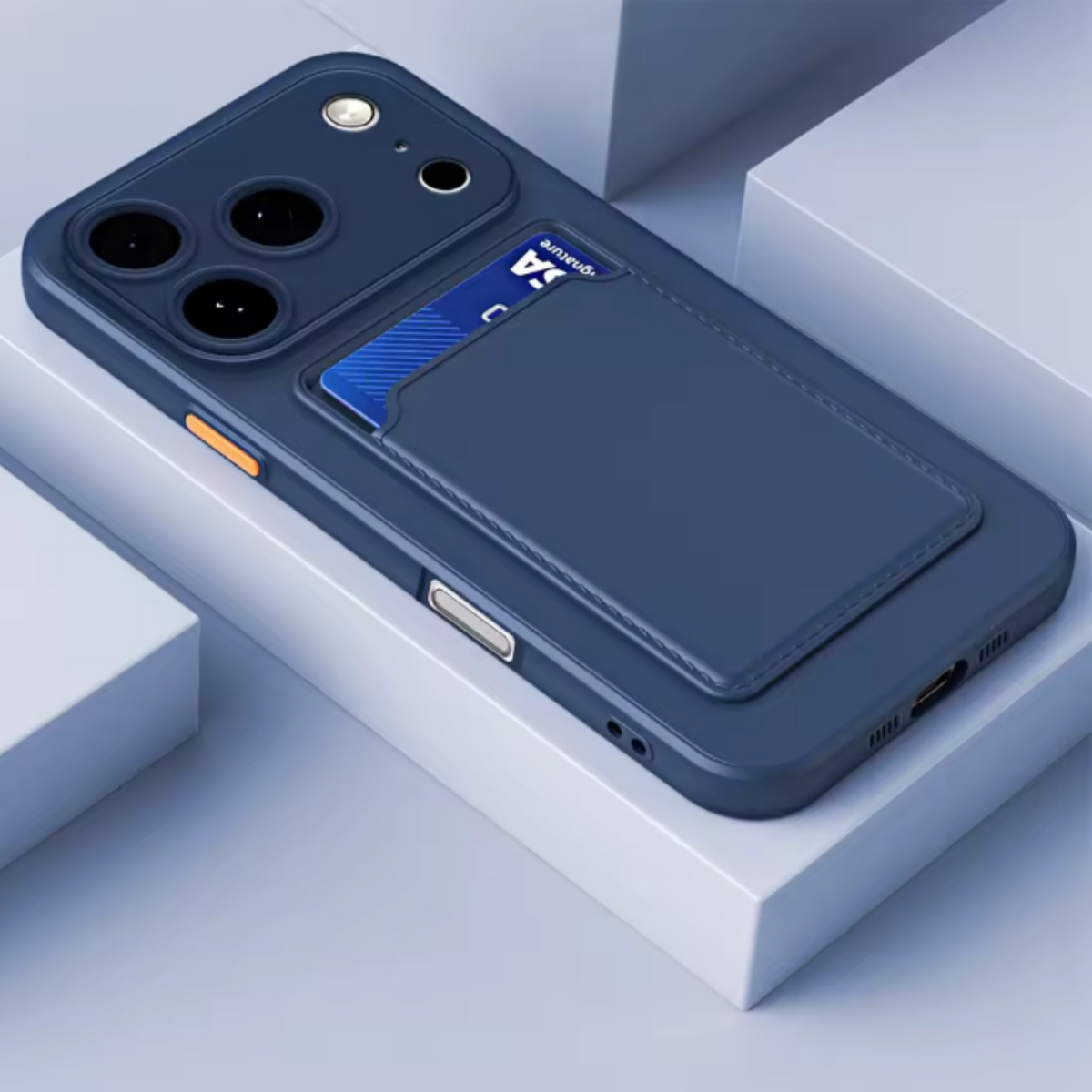 Hoesje Geschikt voor Apple iPhone 17 Pro - Stevig TPU - Met Kaarthouder - Donkerblauw - Shockproof Case met Pasjeshouder - TPU Hoes Met Vakje Voor Pasje - Card Case Back Cover