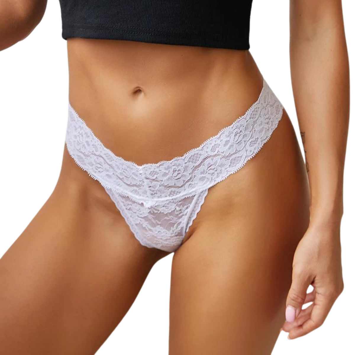Dunne String met Kant - Doorzichtig - Wit - Sexy, Licht en Comfortabel - Dames Lingerie / Ondergoed - Maat XL