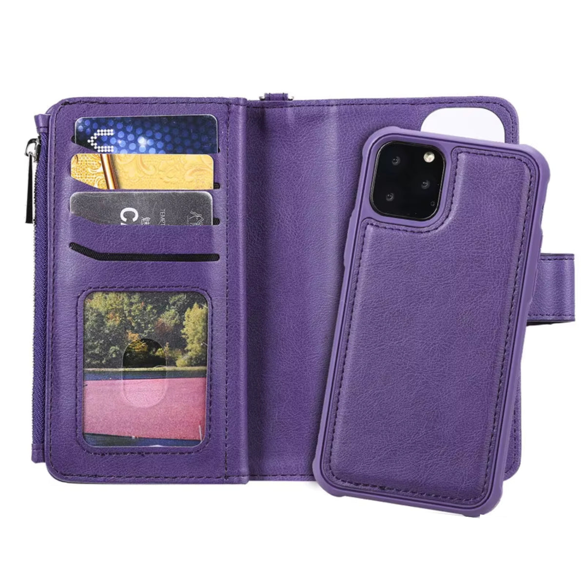 Portemonnee met Magnetisch Telefoonhoesje - Geschikt voor Samsung Galaxy A13 4G - Paars - Kunstleer - Schokbestendig - Verschillende vakjes - Met Ritssluiting - Met Draagkoord