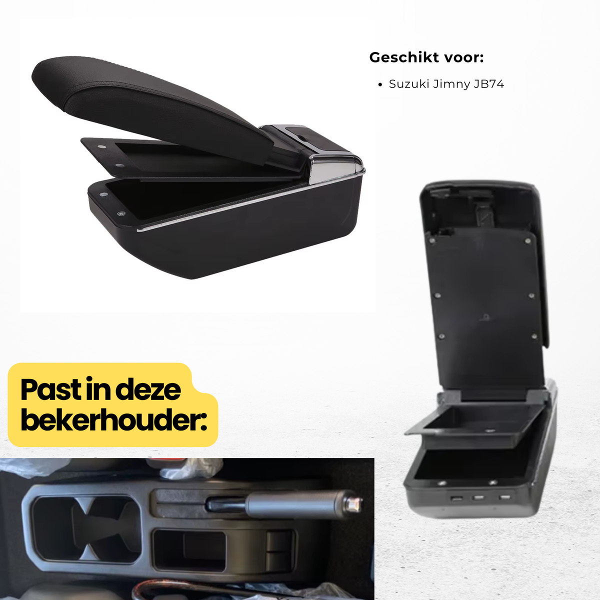 Multifunctionele Armsteun - Geschikt voor Suzuki Jimny JB74 - 1 USBC & 2 USB Aansluitingen - Opbergvakken - Armleuning - Middenconsole - Bekerhouder