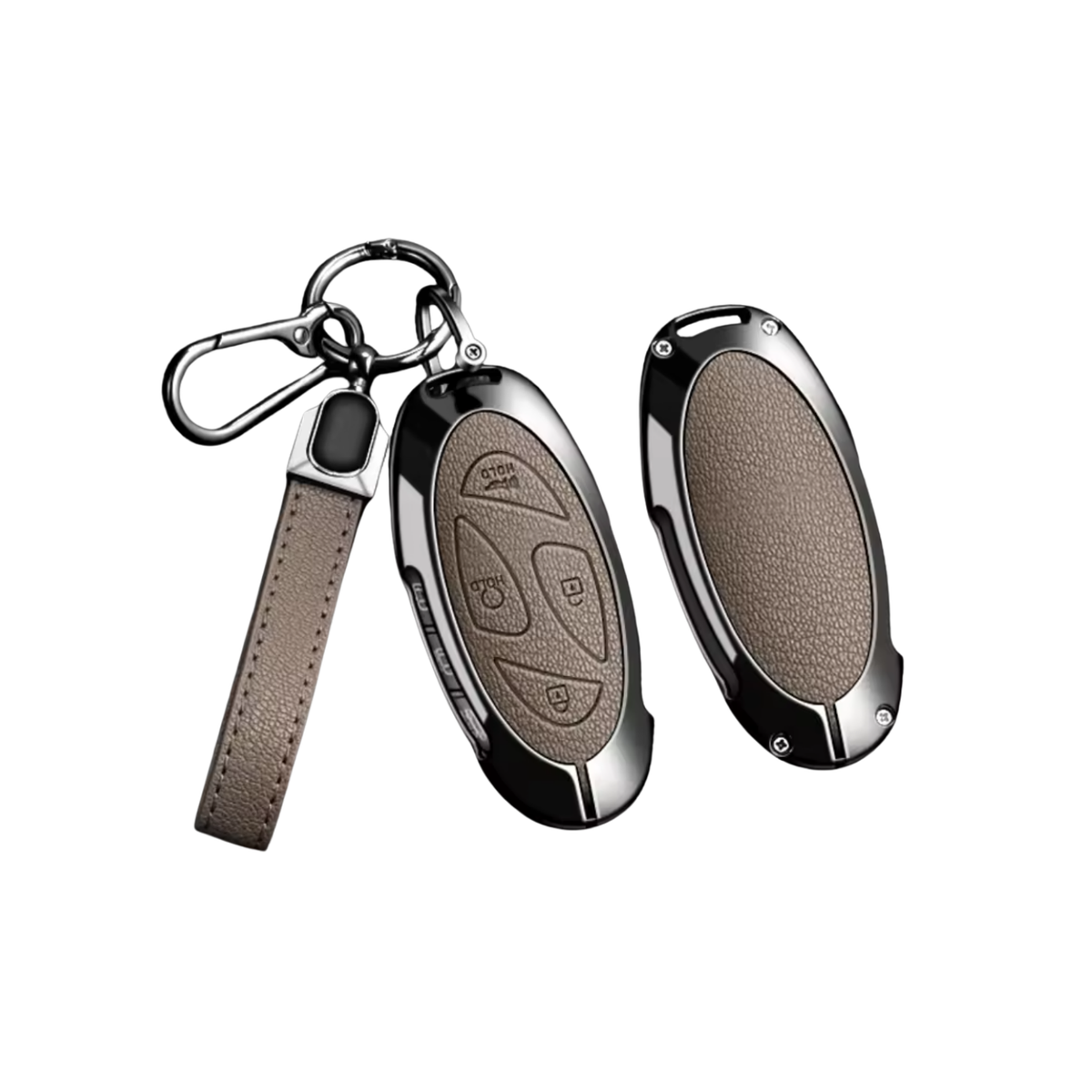 Kunstleren en Metalen Sleutelcover - Sleutelhoesje Geschikt voor Hyundai IONIQ 6 / Grand Prix / GN7 / Kona 5- Beige - Key Cover met metalen en kunstleren Hanger - Auto Accessoires