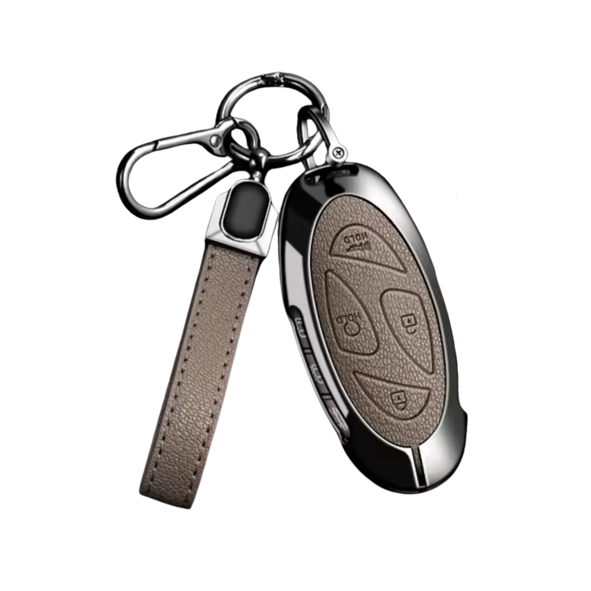 Kunstleren en Metalen Sleutelcover - Sleutelhoesje Geschikt voor Hyundai IONIQ 6 / Grand Prix / GN7 / Kona 5- Beige - Key Cover met metalen en kunstleren Hanger - Auto Accessoires