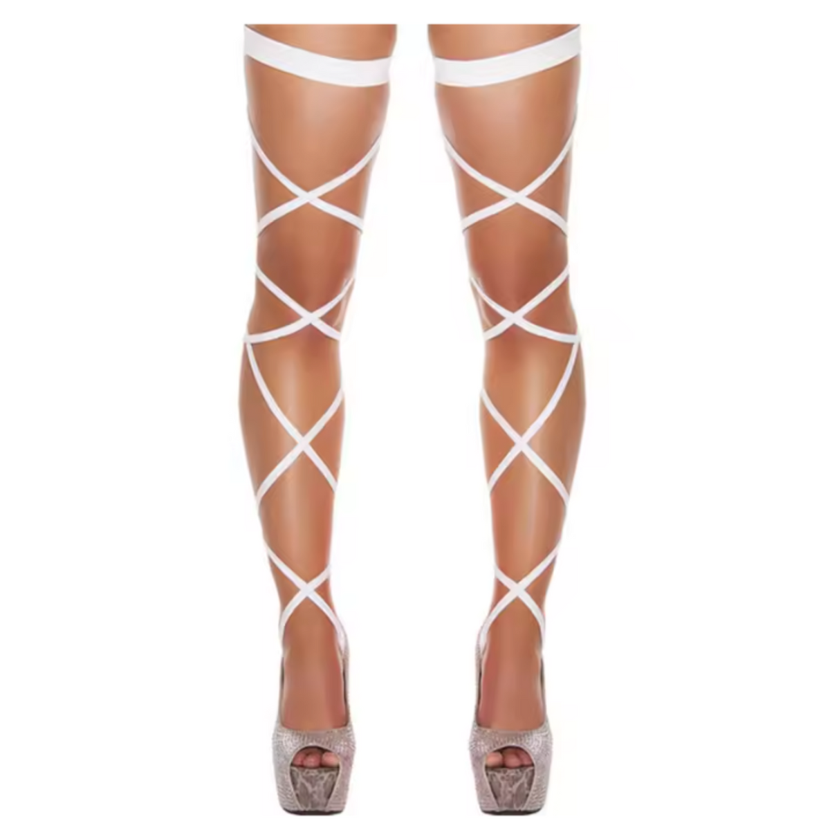 Sexy Wrap Kousen – Verleidelijke Stay-Up Stockings met Veters – One Size – Wit – Luxe Erotische Lingerie - Veters Benen Hakken
