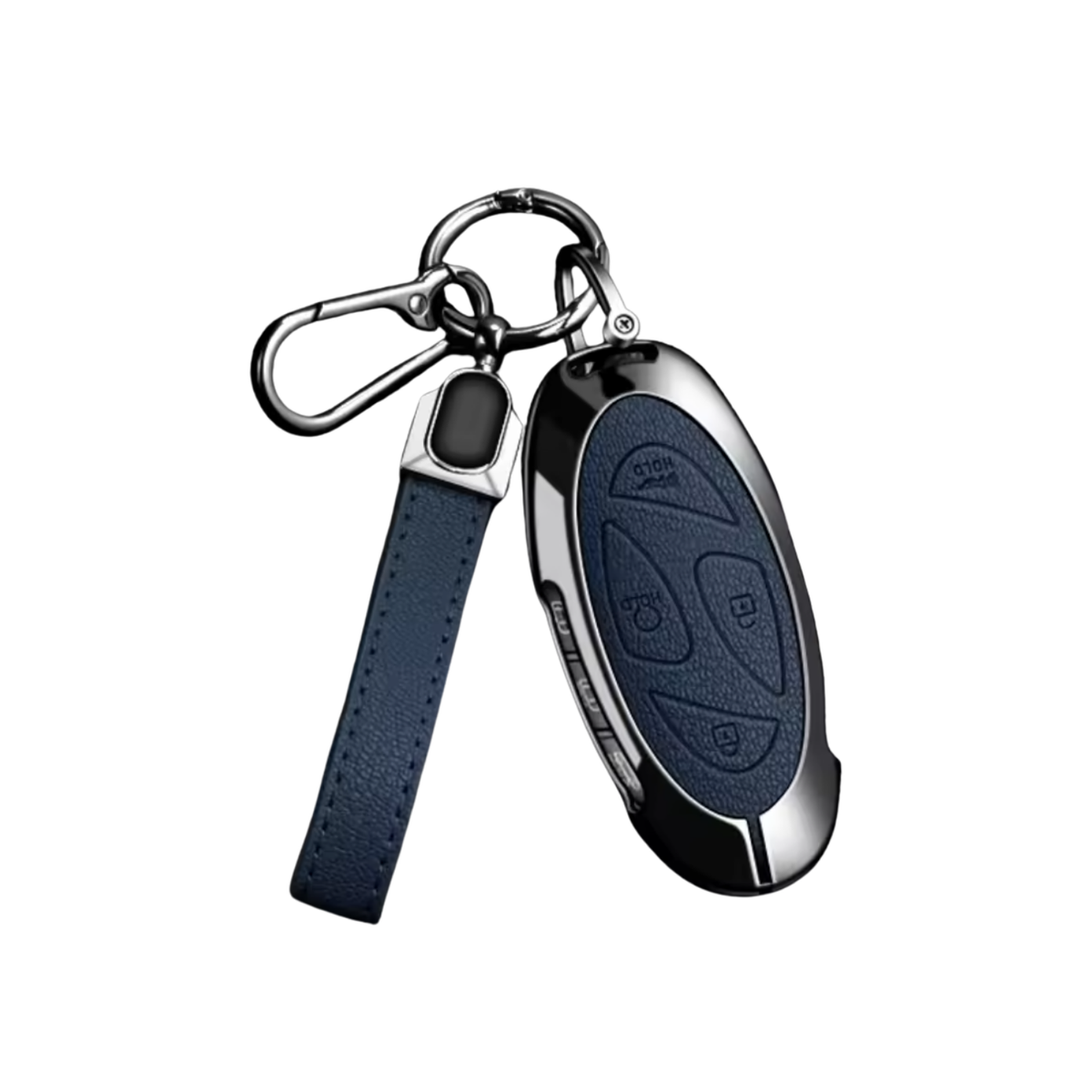 Kunstleren en Metalen Sleutelcover - Sleutelhoesje Geschikt voor Hyundai IONIQ 6 / Grand Prix / GN7 / Kona 5- Blauw - Key Cover met metalen en kunstleren Hanger - Auto Accessoires
