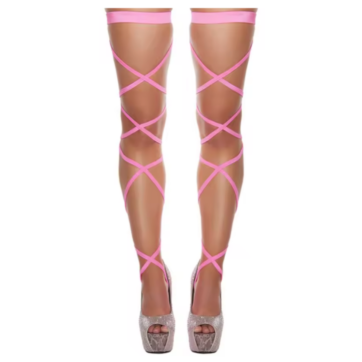 Sexy Wrap Kousen – Verleidelijke Stay-Up Stockings met Veters – One Size – Roze – Luxe Erotische Lingerie - Veters Benen Hakken