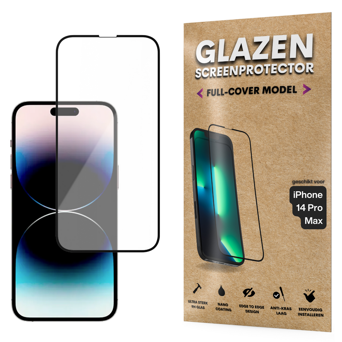 Screenprotector - Geschikt voor iPhone 14 Pro Max - Gehard Glas - Full Cover Tempered Glass - Case Friendly