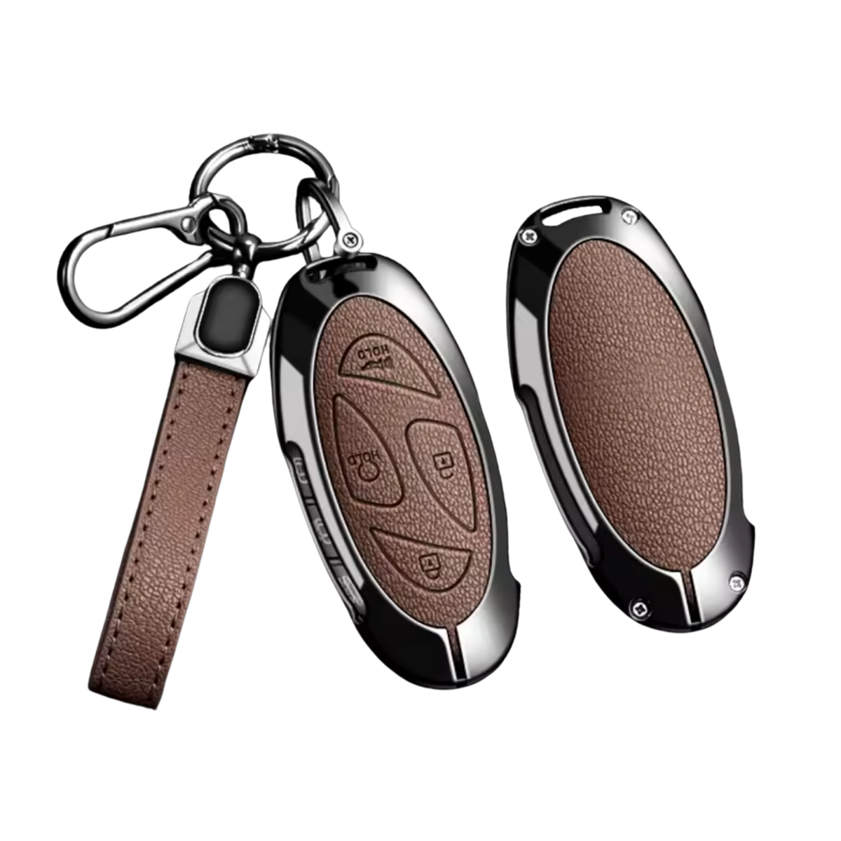 Kunstleren en Metalen Sleutelcover - Sleutelhoesje Geschikt voor Hyundai IONIQ 6 / Grand Prix / GN7 / Kona 5- Bruin - Key Cover met metalen en kunstleren Hanger - Auto Accessoires