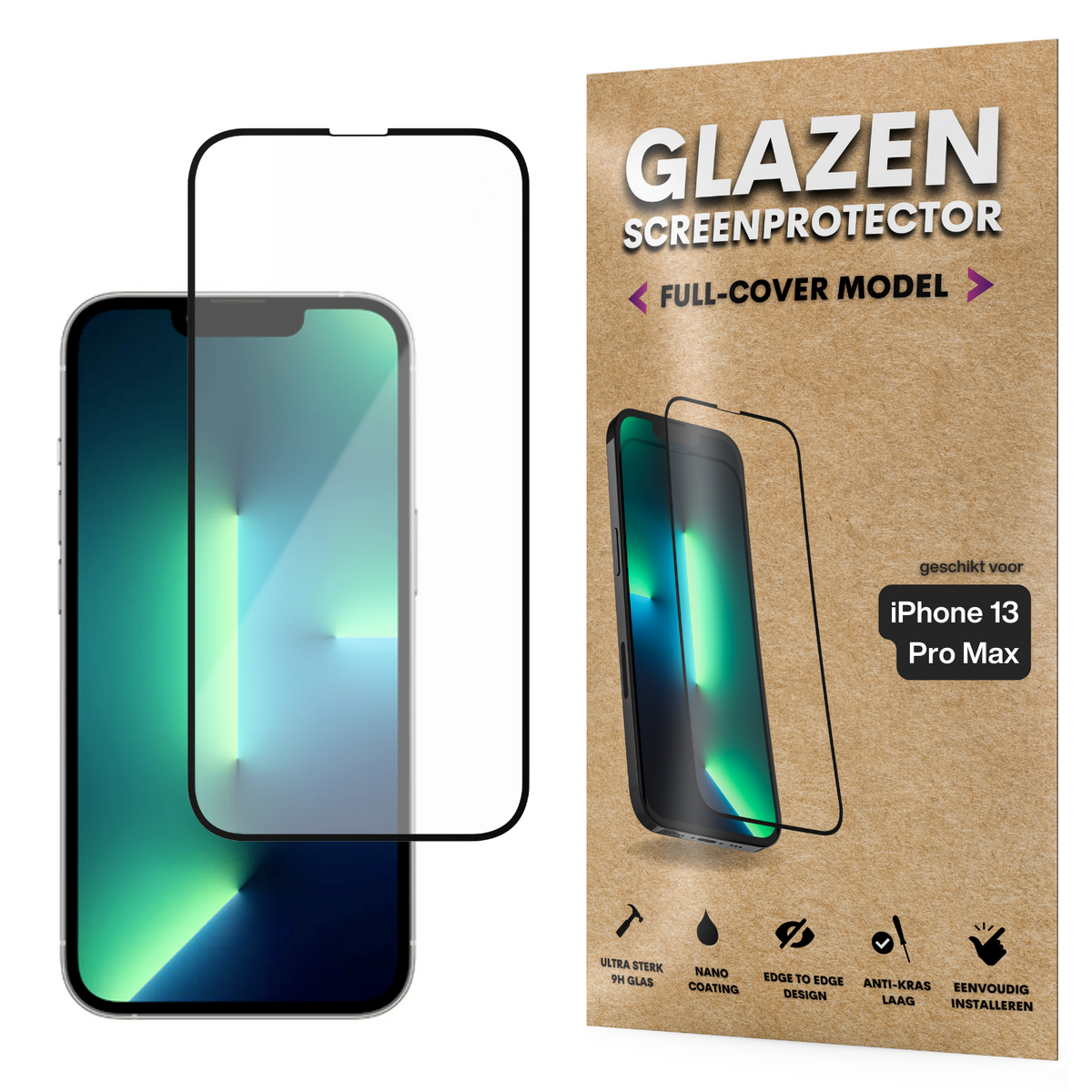 Screenprotector - Geschikt voor iPhone 13 Pro Max - Gehard Glas - Full Cover Tempered Glass - Case Friendly