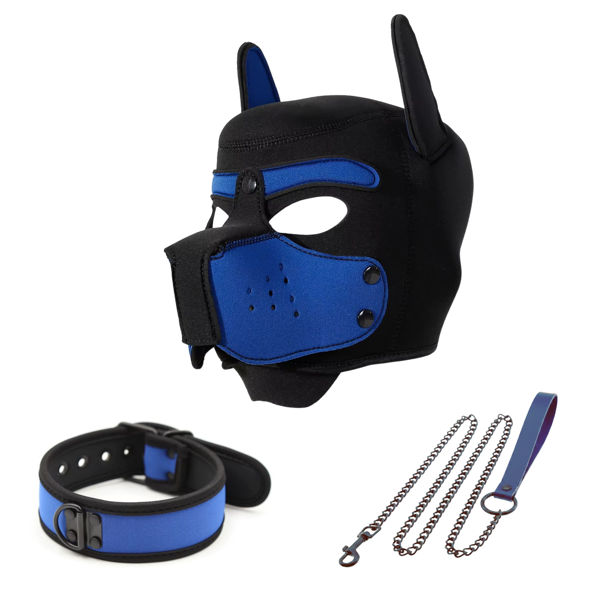 Honden Masker Set - Zwart & Blauw - Masker, Halsband en Riem - Puppy Play - BDSM Roleplay & Cosplay - Unisex - Sex Speeltjes Toys - Erotiek - Bondage Masker - OneSize
