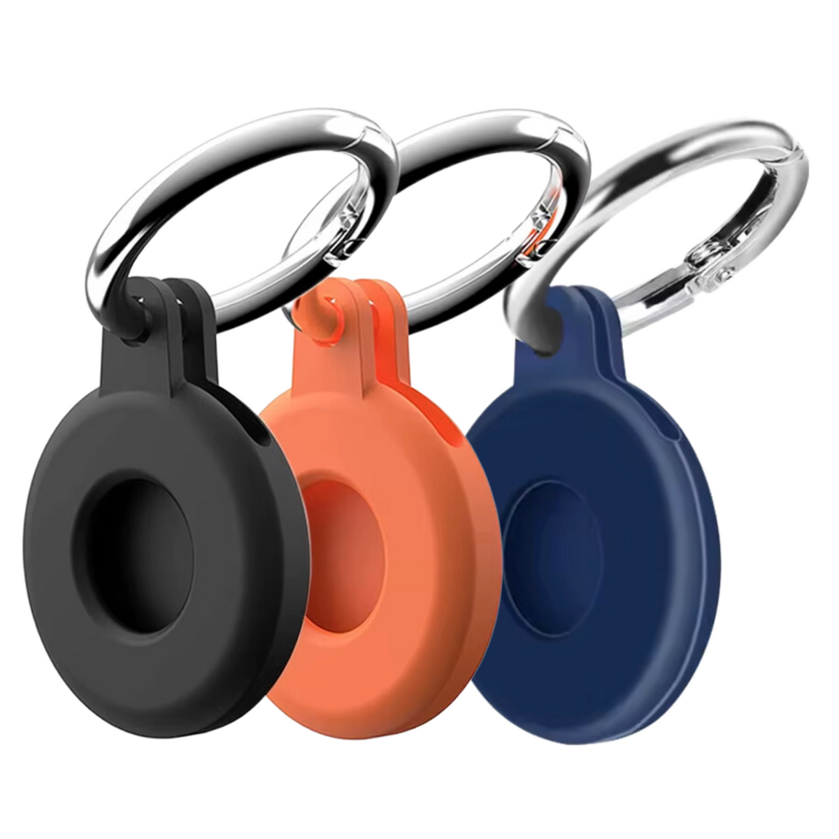 Sleutelhanger Geschikt voor Apple Airtag - 3 Pack - Tassenhanger / Kofferhanger - Zwart, Oranje en Blauw - Airtag Houder - Airtag Hanger - Case - Airtag Hoesje - Siliconen Houder