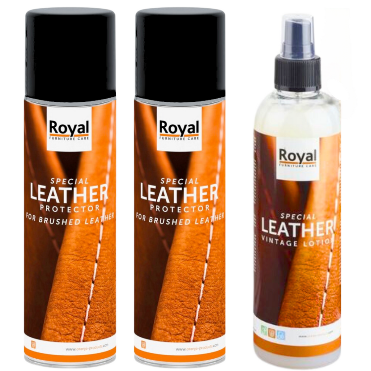 Royal Brushed Leather Protector Spray 2 x 250ml + Leather Vintage Lotion 250ml