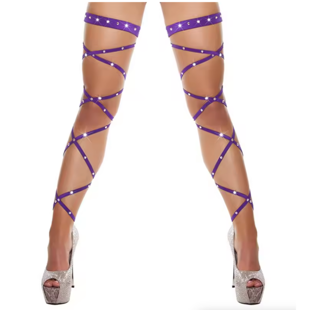 Sexy Wrap Kousen – Verleidelijke Stay-Up Stockings met Veters – One Size – Paars met Steentjes – Luxe Erotische Lingerie - Veters Benen Hakken