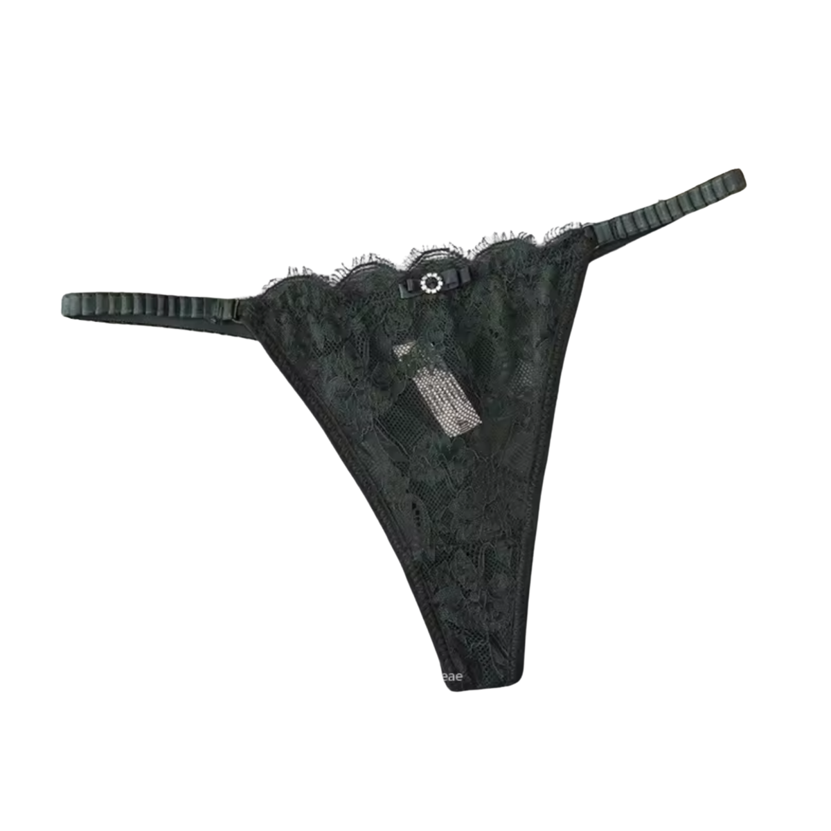Sexy Kanten String – Donker Groen - Lingerie met Kant, Strikje en Steentje – Verleidelijk en Comfortabel Dames Ondergoed - Slip / Onderbroek Voor Vrouwen - One Size
