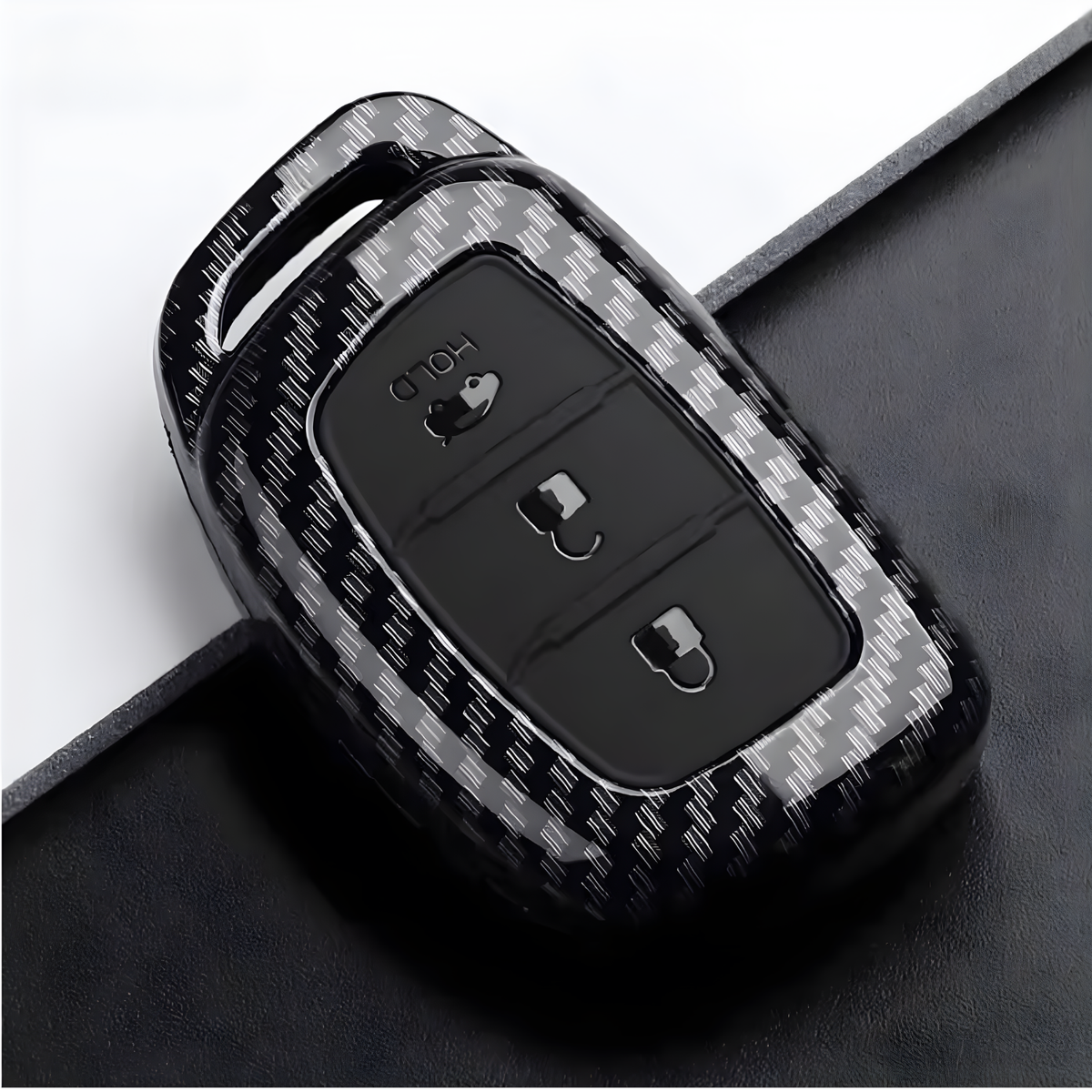 Carbon Look Sleutelcover - Sleutelhoesje met Siliconen Knoppen Geschikt voor Hyundai IX25 / IX35 / IX45 / I10 / I20 / I30 / HB20 / Elantra / Solaris / Sonata / Santa Fe / Sport Tucson - Zwart Carbon Look - Key Cover - Auto Accessoires