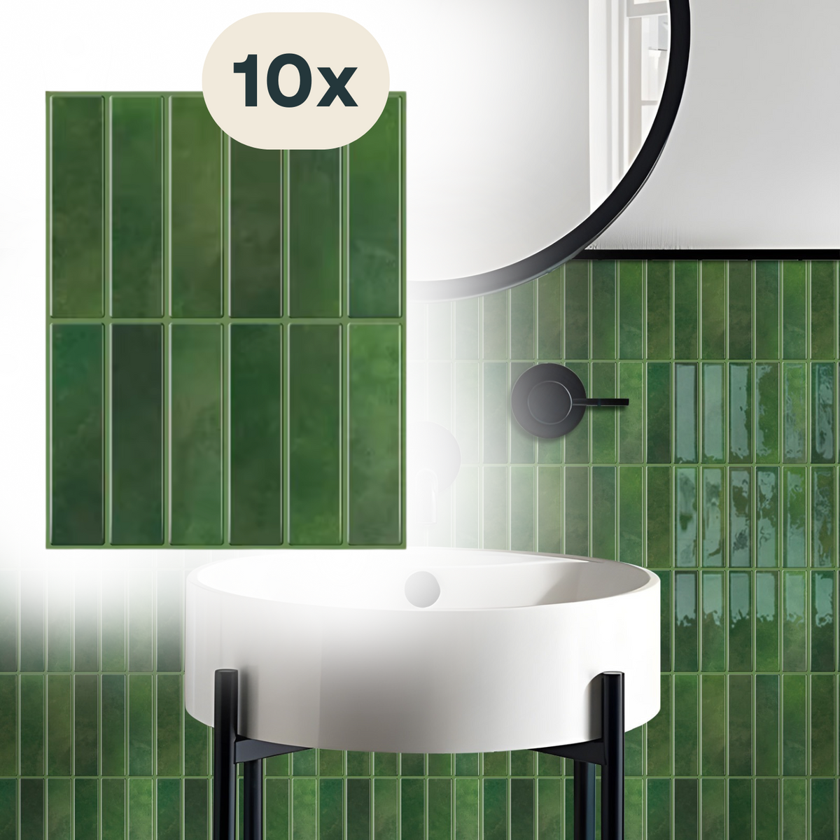 Solusia Zelfklevende Plaktegels - Groen – 10 Luxe Plaktegels voor Wand – Waterdichte Wandpanelen voor Keuken, Badkamer en Toilet – 25,4 x 20 cm – Makkelijk aan te brengen - Tegeltjes Tegelstickers