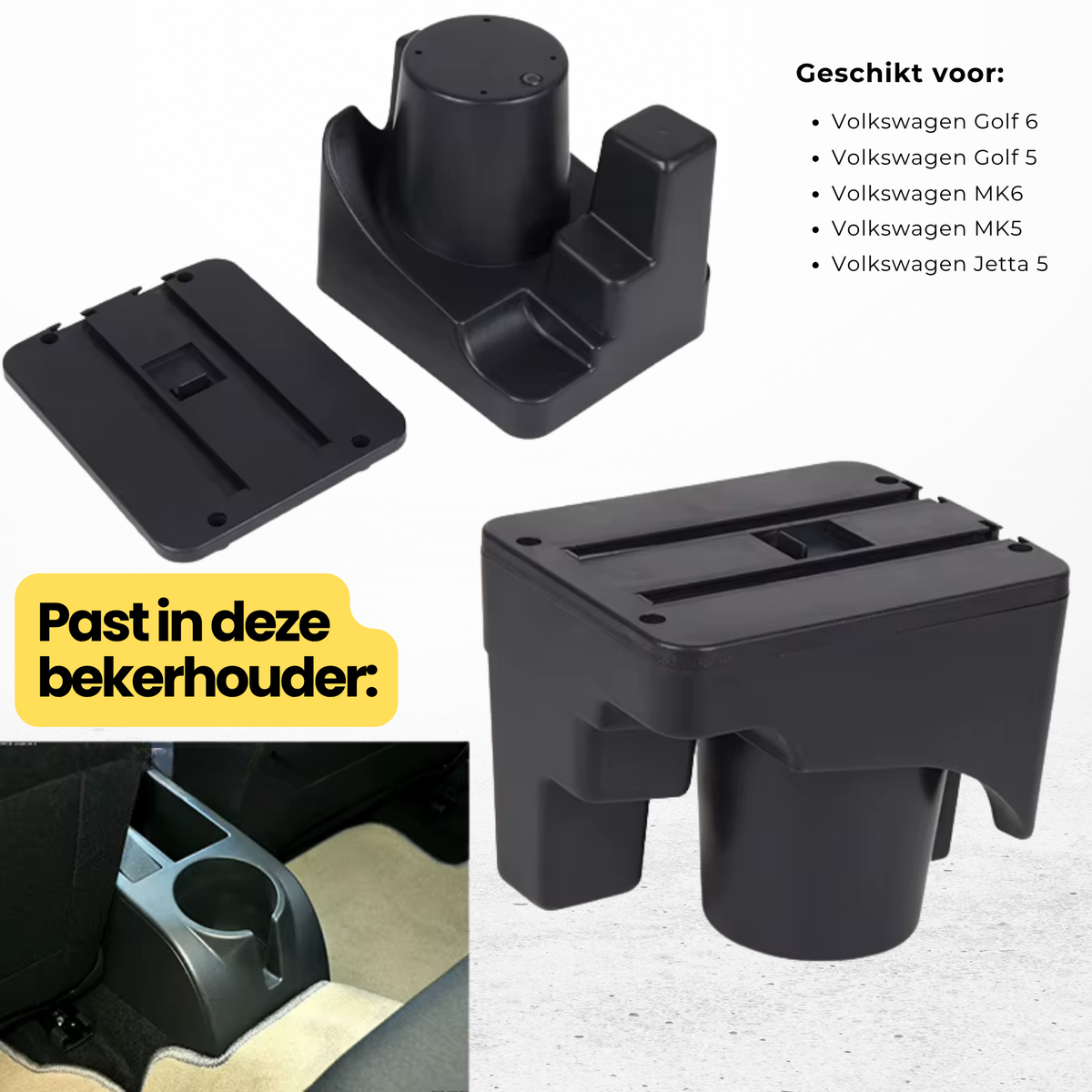 Multifunctionele Armsteun - Geschikt voor Volkswagen Golf 6 / Volkswagen Golf 5 / Volkswagen MK6 / Volkswagen MK5 / Volkswagen Jetta 5 - 1 USBC & 2 USB Aansluitingen - Opbergvakken - Armleuning - Middenconsole - Bekerhouder