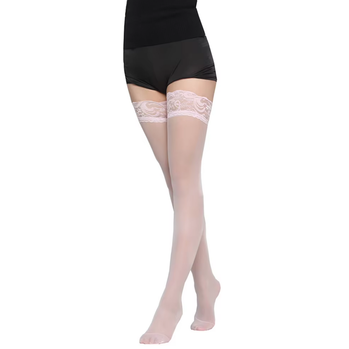 Sexy Hold Up Kousen - Stockings - Stay Up Stocking - Wit Kant - Zelf Ophoudend - Panty - One Size - M tot XXL