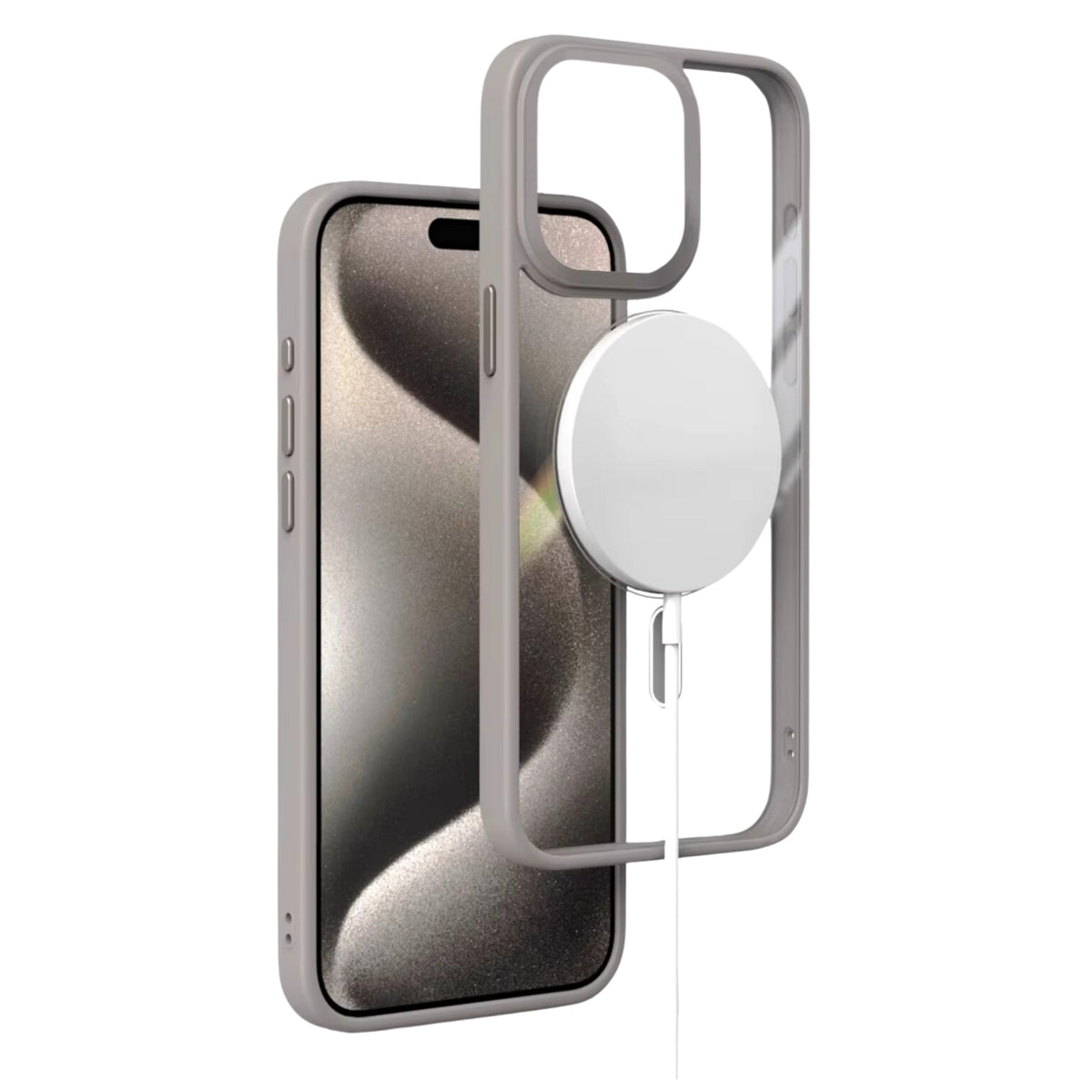 Transparant Magneet Ring Hoesje - Geschikt voor Apple iPhone 15 Pro Max - Natural Titanium - Stevig Doorzichtig Shockproof - Magnetisch - TPU Rand - Anti Yellowing Achterkant (Magneetring Compatible)