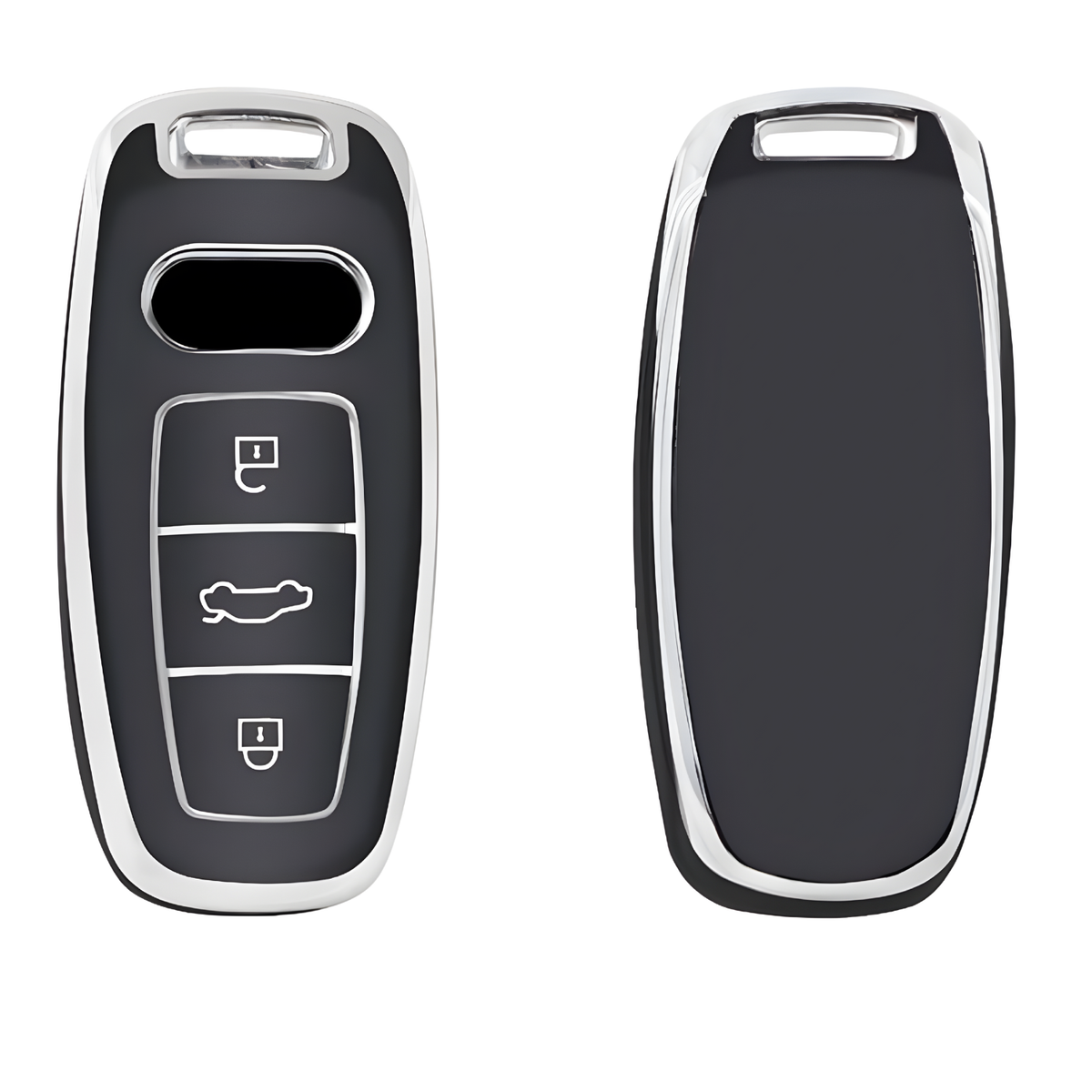 Zachte TPU Sleutelcover - Sleutelhoesje Geschikt voor Audi A3 / A4 / B9 / A6 / C8 / A7 / S7 / 4K / A8 / D5 / S8 / Q7 / Q8 / SQ8 / E-tron / 2018 / 2019 / 2020 / 2021 / 2022 - Zwart met Zilver - Key Cover - Auto Accessoires