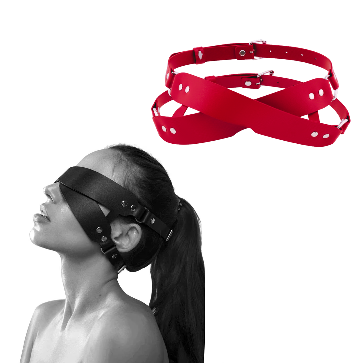 Masker Met Riempjes - Rood - PU Leder - Spannend Oogmasker - Unisex - Sex Speeltjes Toys - Roleplay / Rollenspel - Erotiek - BDSM Bondage Masker